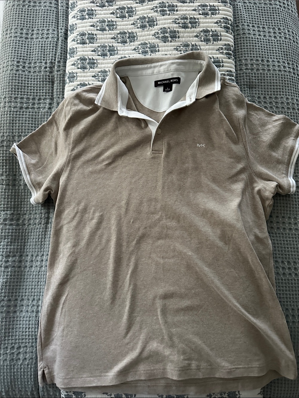 Michael Kors Men's Polo Shirt in Taupe with White Trim